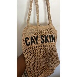 CAY SKIN Crochet Raffia Woven Shoulder Bag Natural Women Beach Bohemian Casual